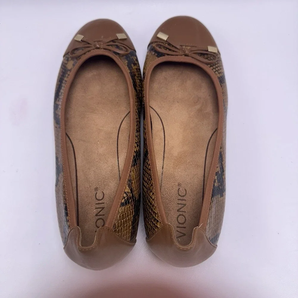 Vionic Minna Boa Ballet Flats Brown Snake Reptile Women's Size‎ 10